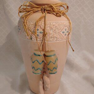 12" Tall Southwestern Cream Crackle Vase W/Raffia Ties